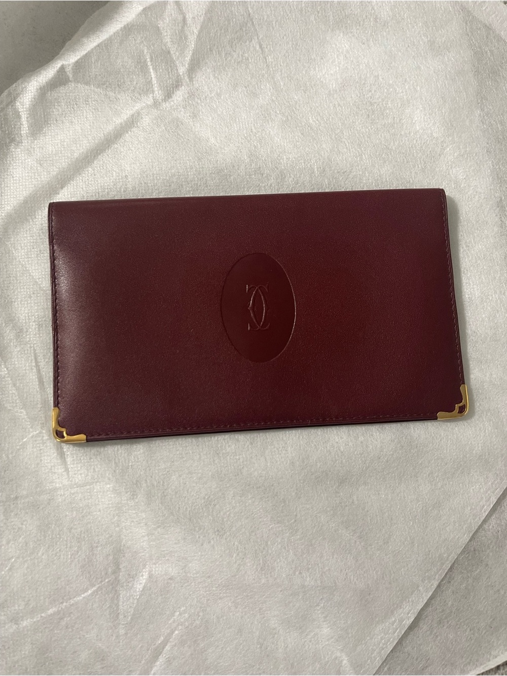 Cartier Burgundy Leather Continental Wallet with Gold Corner Detailing
